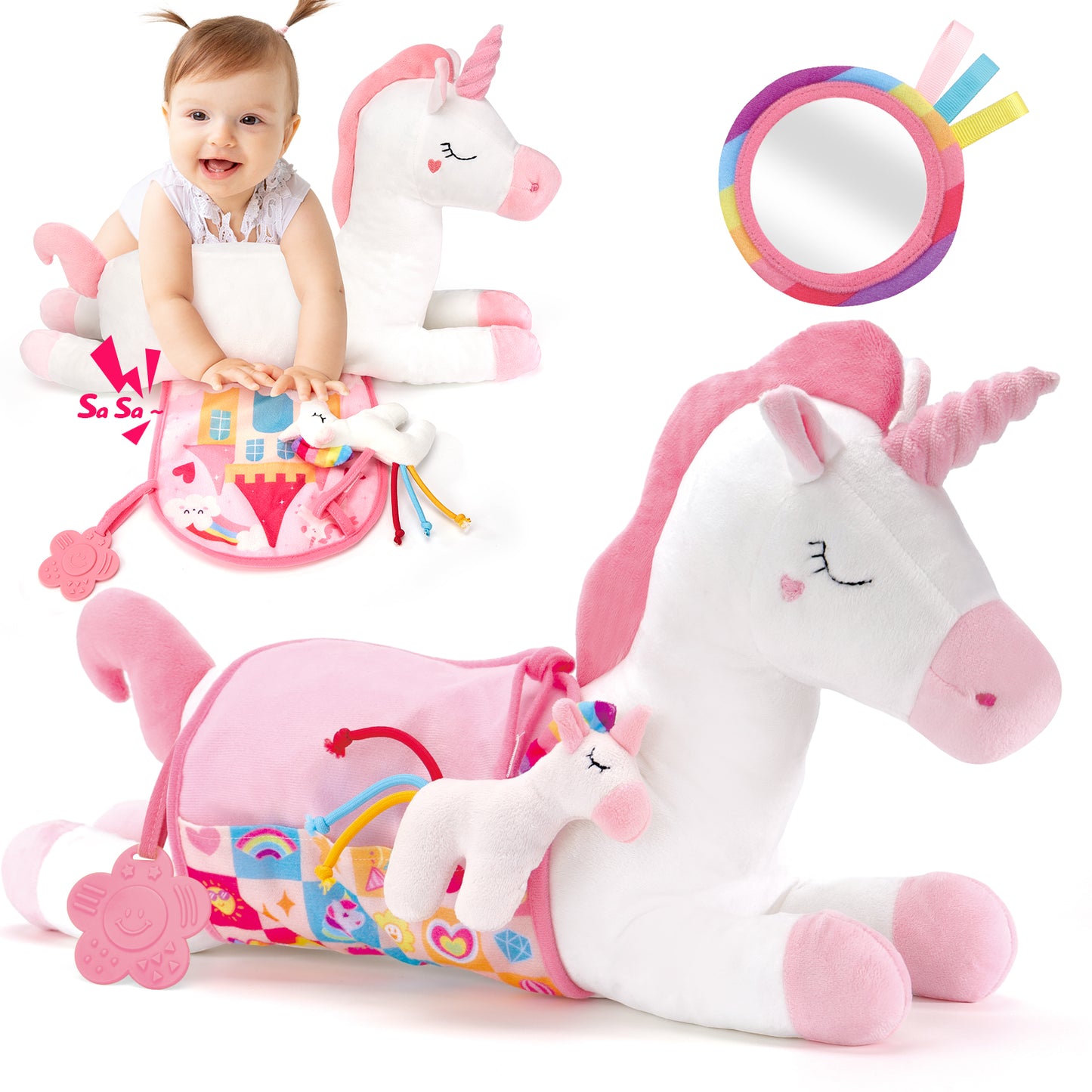Tummy Time Pillow with Rattle & Mirror