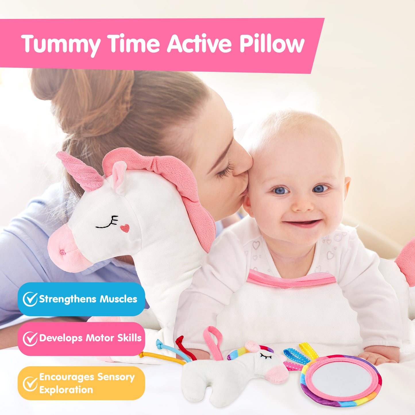 Tummy Time Pillow with Rattle & Mirror