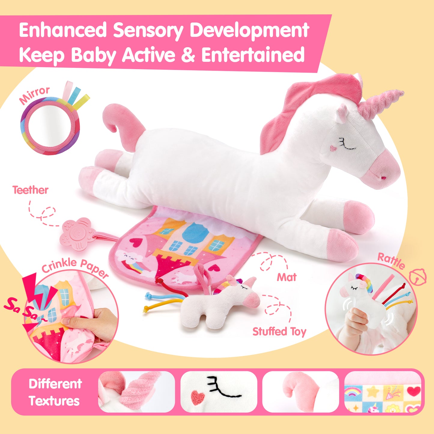 Tummy Time Pillow with Rattle & Mirror