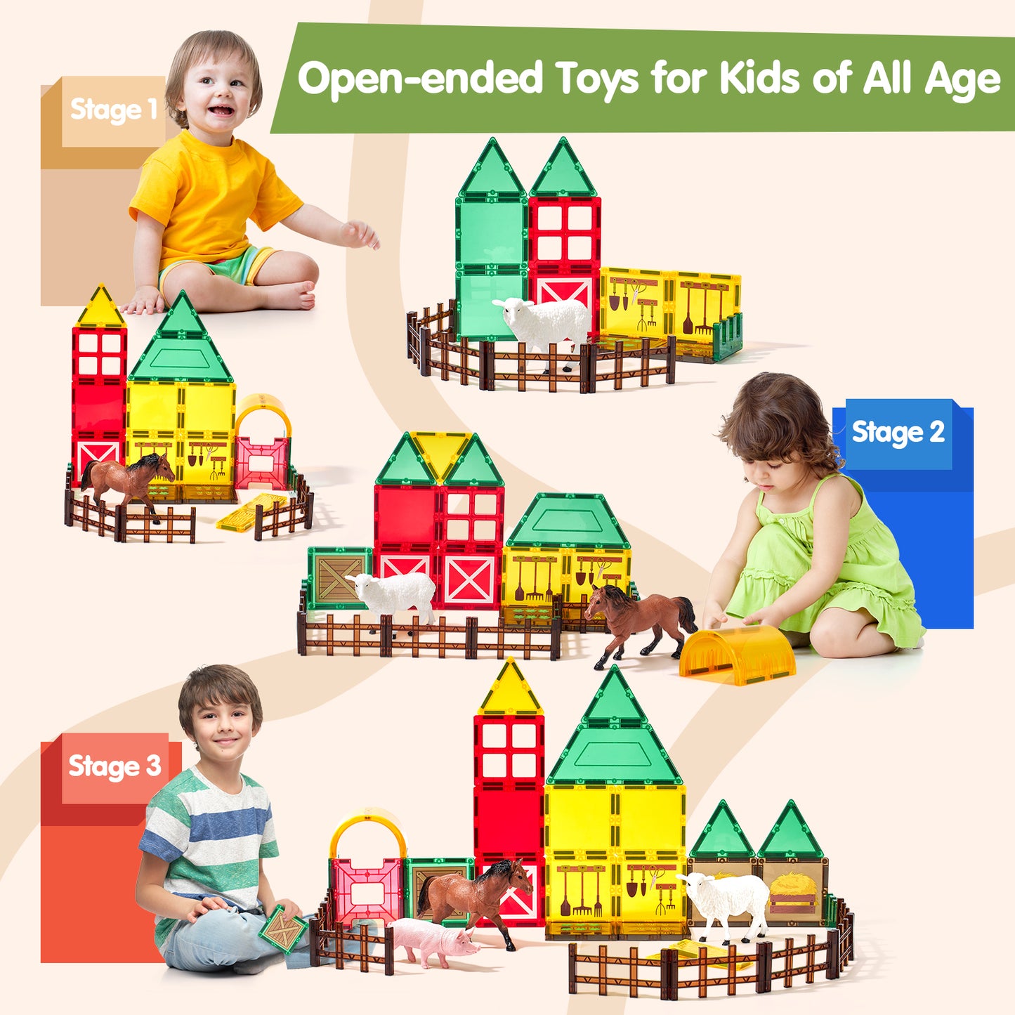Magnetic Tiles Farm Animals Set