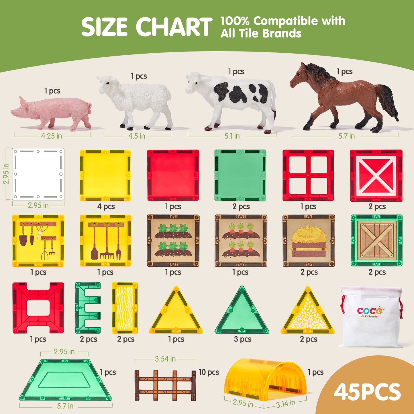 Magnetic Tiles Farm Animals Set